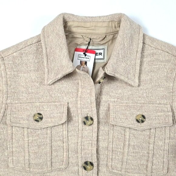 HUNTER Women's Button Down Collared Cream Merino Wool Jacket Pockets Size M - Picture 6 of 15